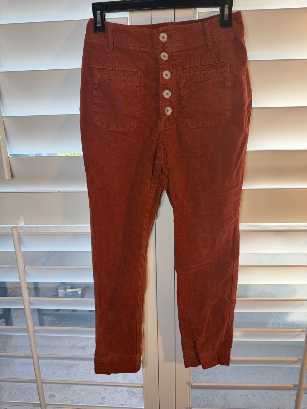 Free People Rust Straight Leg Button-Front Pants